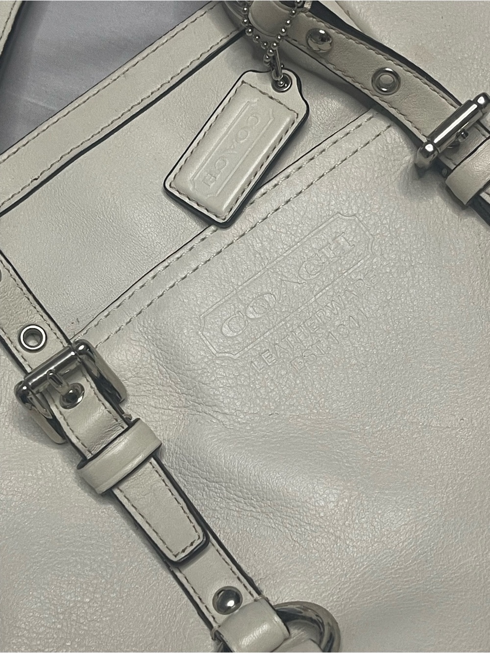 Coach Cream Leather Shoulder Bag with Ring-Accent Straps